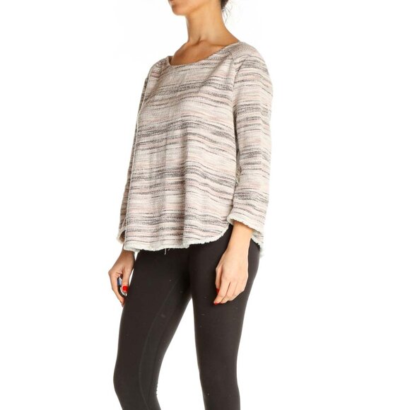 W5 Beige Striped All Day Wear Sweater - Picture 2 of 3